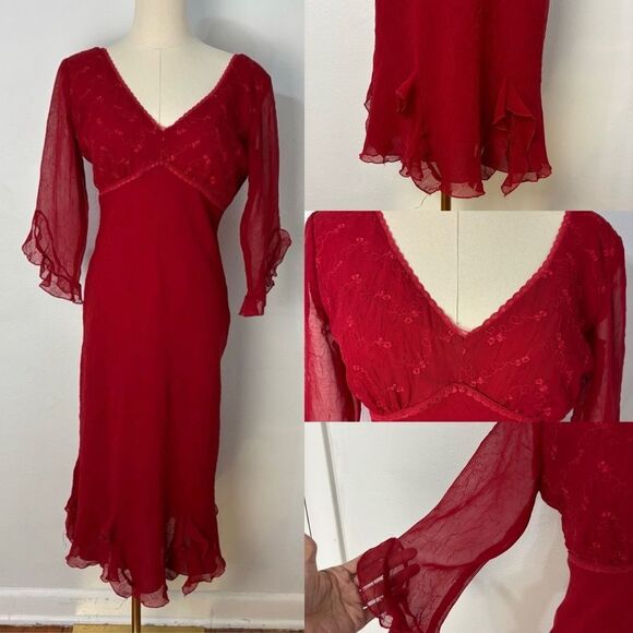 Vtg Rampage Y2K Red Babydoll Midi Dress Sz 4 Fairy Sheer Asymmetrical Whimsi - Picture 1 of 13